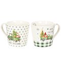 Floristik24 Kaffeetasse Merry Christmas Weihnachtsauto Motive Keramiktasse 10cm 2St