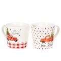 Floristik24 Weihnachtstasse mit Auto und Tannenbaum Keramiktassen 10cm 2St
