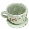 Floristik24 Pflanztopf Übertopf Tasse mit Unterteller Vintage Grau, Natur Ton Ø8cm H6,5cm 4St