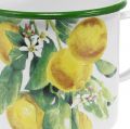 Floristik24 Pflanztasse aus Emaille, Deko-Tasse mit Zitronenzweig, Übertopf mediterran Ø9,5cm H10cm