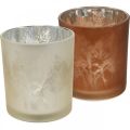 Glas-Windlicht, Teelichtglas mit Blattmotiv, Herbstdeko Ø8cm H9cm 2St