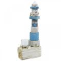 Holz Leuchtturm mit Teelichtglas Maritime Deko Blau, Weiß H38cm