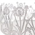 Floristik24 Dekotablett mit Pusteblumen, Metalldeko für den Frühling Weiß, Silbern Shabby Chic Ø25cm H10,5cm