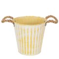 Floristik24 Topf aus Metall, Frühlingsdeko, Pflanzgefäß mit Henkeln Gelb Shabby Chic Ø18cm H17,5cm