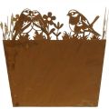 Pflanztopf, Metalldeko mit Vögeln, Übertopf, Frühling Edelrost H15,5cm