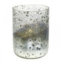 Kerzenglas zweifarbig Glasvase Windlicht Klar, Silber H14cm Ø10cm