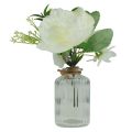 Floristik24 Tischdeko Pfingstrose Weiß in Glas Vase Künstlich 20cm