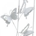 Schmetterlingsdeko zum Hängen, Frühling, Wandschmuck aus Metall, Shabby Chic Weiß, Silbern H47,5cm