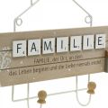 Garderobe Familie, Wandhaken mit Haus, Holzdeko mit Metallhaken Natur, Weiß L45cm