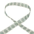 Floristik24 Weihnachtsband Band mit Schneeflocken Weiß Grün 25mm 20m