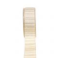 Floristik24 Weihnachtsband Creme mit Goldstreifen Muster 35mm 25m