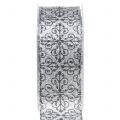 Floristik24 Weihnachtsband mit Ornamenten Silber 40mm 18m