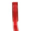 Floristik24 Weihnachtsband mit transparenten Lurexstreifen Rot 25mm 25m