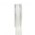 Weihnachtsband mit transparenten Lurexstreifen Weiß, Silber 25mm 25m