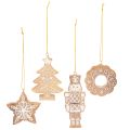 Floristik24 Weihnachtsanhänger Lebkuchen Zuckerguss Optik Nussknacker Stern Baum Kranz 6cm 4St