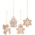 Floristik24 Weihnachtsanhänger Honigkuchen Optik Rentier Lebkuchenmann Schneeflocke 7cm 4st