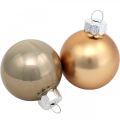 Floristik24 Baumschmuck-Mix, Weihnachtskugeln, Mini-Baumanhänger Golden/Braun/Perlmutt/Beige H4,5cm Ø4cm Echtglas 24St