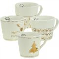 Floristik24 Weihnachtstassen Creme Gold Keramik Tassen H9cm 4St