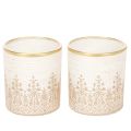 Floristik24 Windlicht Glas Teelichthalter Blumenmuster Ø8cm H9cm 2St