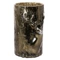 Floristik24 Windlicht Glas mit Hirsch Kopf und Baumreliefs Winterdeko 26cm