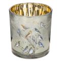 Floristik24 Windlicht Glas mit Vogel und Schneeflocken Motiv 8cm 2St