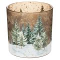 Floristik24 Windlicht Glas mit Tannenwald Teelichthalter Winterdeko 15cm