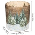 Windlicht Glas mit Tannenwald Teelichthalter Winterdeko 15cm | Floristik24.de