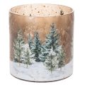 Floristik24 Windlicht Glas mit Winterwald im Schnee Weihnachtsdeko 20cm