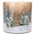 Windlicht Glas mit Winterwald