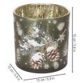 Windlicht Glas Tannenzapfen und Schneeflocken 15cm | Floristik24.de