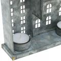 Häuserzeile, Metalldeko zum Beleuchten, Adventsdeko, Windlicht Silbern L52cm H20cm | Floristik24.de