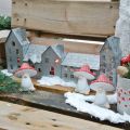 Häuserzeile, Metalldeko zum Beleuchten, Adventsdeko, Windlicht Silbern L52cm H20cm | Floristik24.de