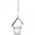 Windlicht Haus, Teelichthalter zum Hängen, Metalldeko, Glas H21,5cm 2St