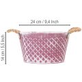 Zinkschale Raute mit Seilgriffen Violett weiß gewaschen Ø24,5cm H14cm | Floristik24.de