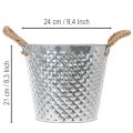 Zinktopf Raute mit Seilgriffen weiß gewaschen Ø24,5cm H21cm | Floristik24.de