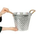 Zinktopf Raute mit Seilgriffen weiß gewaschen Ø24,5cm H21cm | Floristik24.de