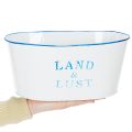 Blumenschale oval Pflanztopf Metall Weiß, Blau 26×17×12cm | Floristik24.de