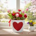 Blumentopf Weiß mit Herz in Rot Übertopf Pflanztopf Ø13cm H10,5cm | Floristik24.de