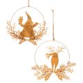 Floristik24 Dekoring für Weihnachten, Rentier im Ring, Weihnachtsmann mit Geschenk, Metalldeko Edelrost Ø18cm 2er-Set