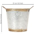 Dekotopf mit Griffen, Pflanzeimer, Metallgefäß Silbern, Edelrost Ø17cm H16,5cm | Floristik24.de