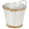Floristik24 Dekotopf mit Griffen, Pflanzeimer, Metallgefäß Silbern, Edelrost Ø17cm H16,5cm