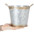 Dekotopf mit Griffen, Pflanzeimer, Metallgefäß Silbern, Edelrost Ø17cm H16,5cm | Floristik24.de