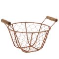 Floristik24 Drahtkorb Metall Korb mit Henkel Holz Rost Deko Ø18cm