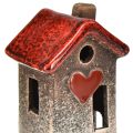 Romantische Keramik-Häuser mit Herzmotiv – Rot & Naturtöne, 11cm – Liebevoll gestaltete Winterdeko – 3 St | Floristik24.de