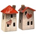 Liebevolle Keramik-Häuser – Herzdesign, Rot & Natur, 17.5 cm – Romantische Deko für zu Hause 2 St | Floristik24.de