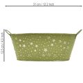 Metallschale oval Sterne und Griffe Grün 31×16cm H12,5cm | Floristik24.de