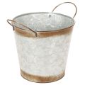 Floristik24 Pflanzgefäß aus Metall, Blumenschale, Pflanztopf mit Henkeln Silbern, Edelrost Ø18cm H20cm