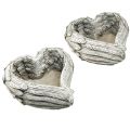 Pflanzherz Federn Steinguss Herz Grau Weiß 13×12×6cm 2St | Floristik24.de