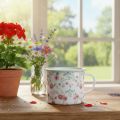 Pflanztasse Rosen Emaille Deko Tasse mit Henkel Weiß Ø9,5cm | Floristik24.de