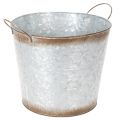 Floristik24 Pflanztopf mit Griffen, Deko-Schale Rostdeko, Metallgefäß Silbern Ø26cm H25,5cm